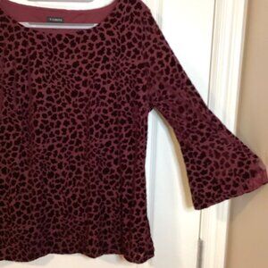 Talbots Women's Velvet Burnout Blouse Long Bell Sleeves Dark Red Top Size L